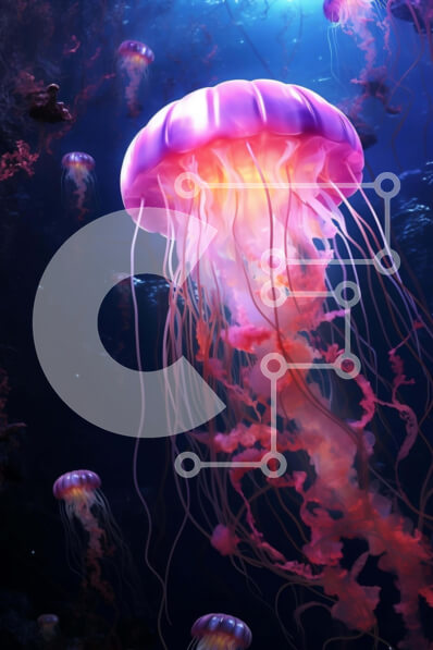 Σετ των 2 Intra Συλλεκτικό Ξύλινο Παζλ Plywood  4mm - Ομάδα ροζ μέδουσες στον ωκεανό Σε Ξύλινο Κουτί - Διαστάσεις: 10x10 cm – 25 κομμάτια