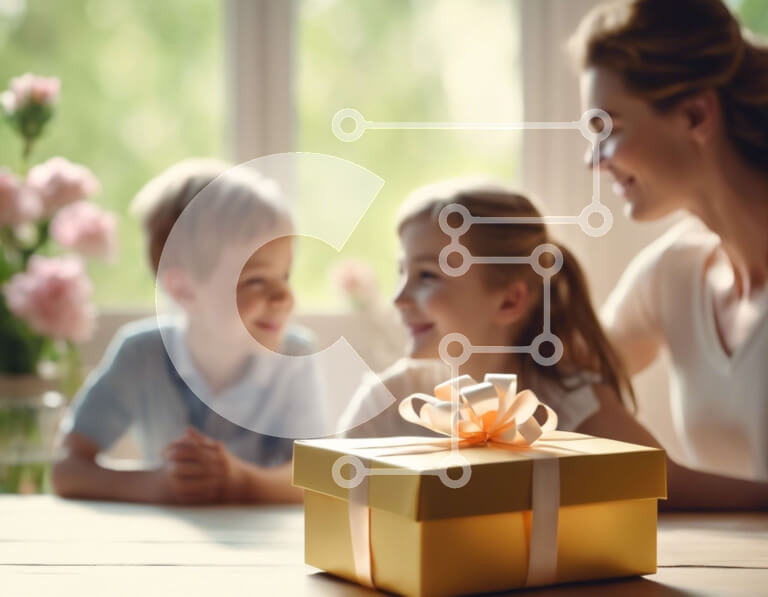 Intra Συλλεκτικό Ξύλινο Παζλ Plywood  4mm - Οικογένεια σε τραπεζαρία με κουτί δώρου και λουλούδια Σε Ξύλινο Κουτί - Διαστάσεις Puzzle: 10x10 cm – 25 κομμάτια