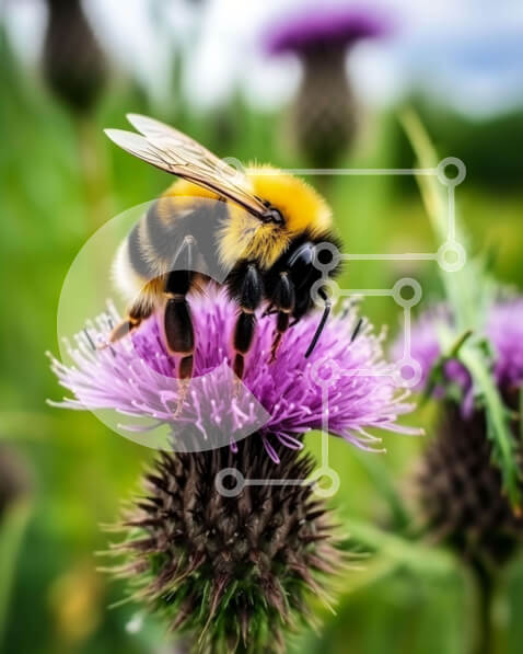 Intra Συλλεκτικό Ξύλινο Παζλ Plywood  4mm - Μέλισσα στο νέκταρ συλλογής λουλουδιών μωβ γαϊδουράγκαθου Σε Ξύλινο Κουτί - Διαστάσεις: 10x10 cm – 25 κομμάτια