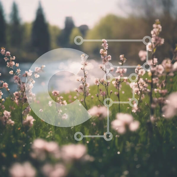 Intra Συλλεκτικό Ξύλινο Παζλ Plywood  4mm - Πεδίο με ροζ λουλούδια σε ένα φυσικό τοπίο Σε Ξύλινο Κουτί - Διαστάσεις: 10x10 cm – 25 κομμάτια