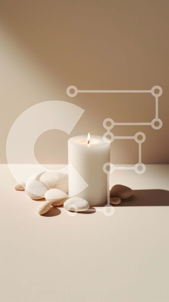 Intra Συλλεκτικό Ξύλινο Παζλ Plywood  4mm - Ζεστό και άνετο: Εικόνα ενός λευκού κεριού σε μπεζ επιφάνεια με μικρές πέτρες Σε Ξύλινο Κουτί - Διαστάσεις: 10x10 cm – 25 κομμάτια