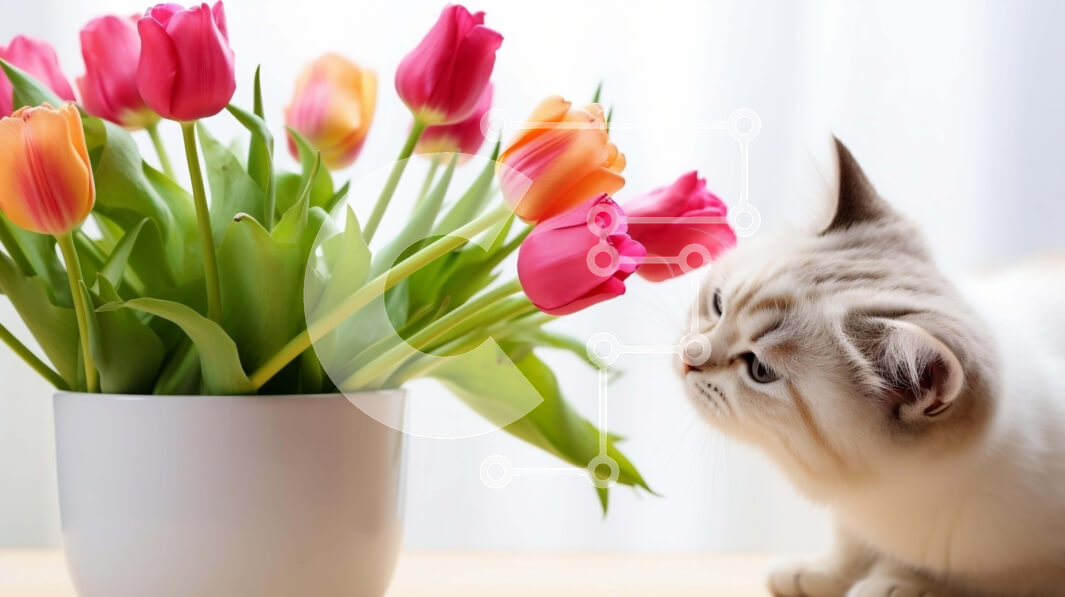 Intra Συλλεκτικό Ξύλινο Παζλ Plywood  4mm - Περίεργη λευκή γάτα που μυρίζει λουλούδια στο βάζο Σε Ξύλινο Κουτί - Διαστάσεις: 10x10 cm – 25 κομμάτια