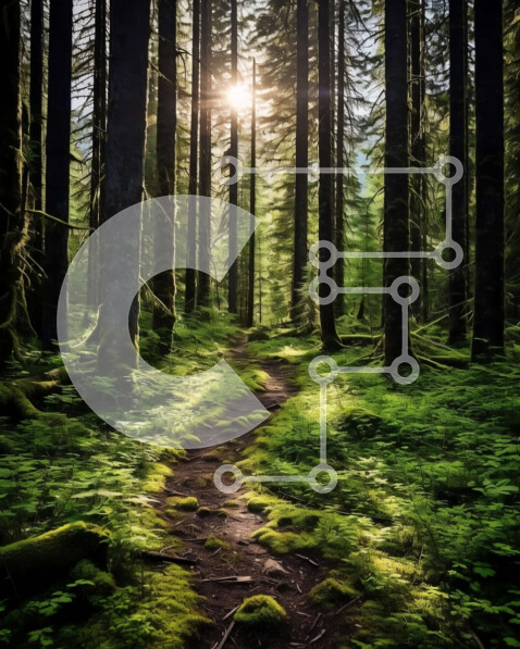 Intra Συλλεκτικό Ξύλινο Παζλ Plywood  4mm - Όμορφο μονοπάτι σε πυκνό δάσος με ποώδη δέντρα Σε Ξύλινο Κουτί - Διαστάσεις: 10x10 cm – 25 κομμάτια