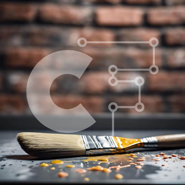 Intra Συλλεκτικό Ξύλινο Παζλ Plywood  4mm - Πινέλο ζωγραφικής στο τραπέζι μπροστά από τον παλιό τοίχο από τούβλα Σε Ξύλινο Κουτί - Διαστάσεις Puzzle: 10x10 cm – 25 κομμάτια