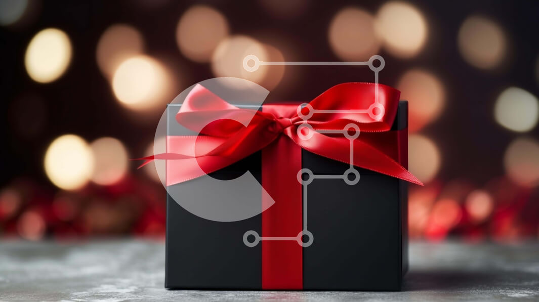 Intra Συλλεκτικό Ξύλινο Παζλ Plywood  4mm - Μαύρο κουτί δώρου με κόκκινη κορδέλα και φώτα Bokeh Σε Ξύλινο Κουτί - Διαστάσεις Puzzle: 10x10 cm – 25 κομμάτια