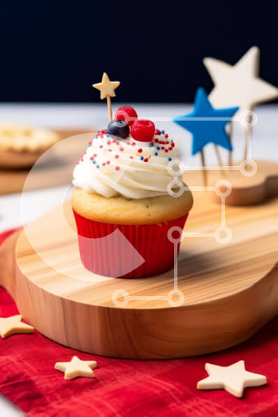 Σετ των 2 Intra Συλλεκτικό Ξύλινο Παζλ Plywood  4mm - Πατριωτικό Cupcake με Κόκκινο, Λευκό και Μπλε γλάσο Σε Ξύλινο Κουτί - Διαστάσεις: 10x10 cm – 25 κομμάτια