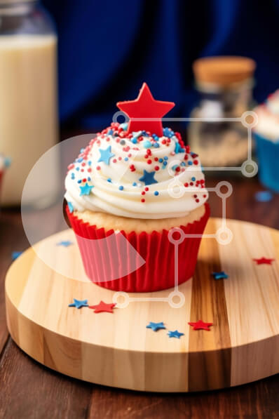 Σετ των 2 Intra Συλλεκτικό Ξύλινο Παζλ Plywood  4mm - Cupcake με κόκκινα, λευκά και μπλε πασπαλίσματα και γαρνιτούρα φρούτων Σε Ξύλινο Κουτί - Διαστάσεις: 10x10 cm – 25 κομμάτια