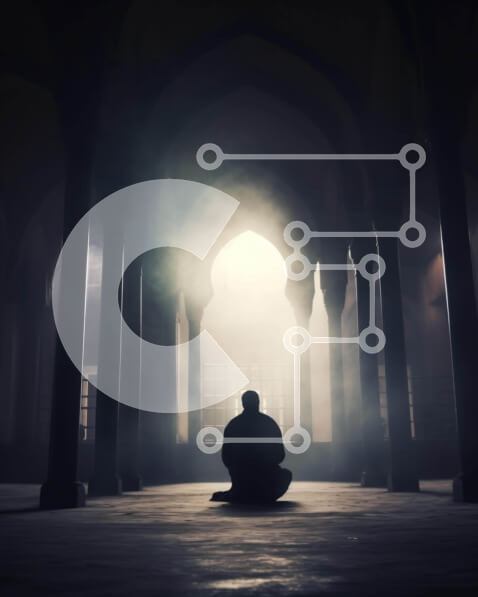 Intra Συλλεκτικό Ξύλινο Παζλ Plywood  4mm - Άνθρωπος που προσεύχεται ή συλλογίζεται σε σκοτεινό δωμάτιο με καμάρες και στήλες Σε Ξύλινο Κουτί - Διαστάσεις Puzzle: 10x10 cm – 25 κομμάτια