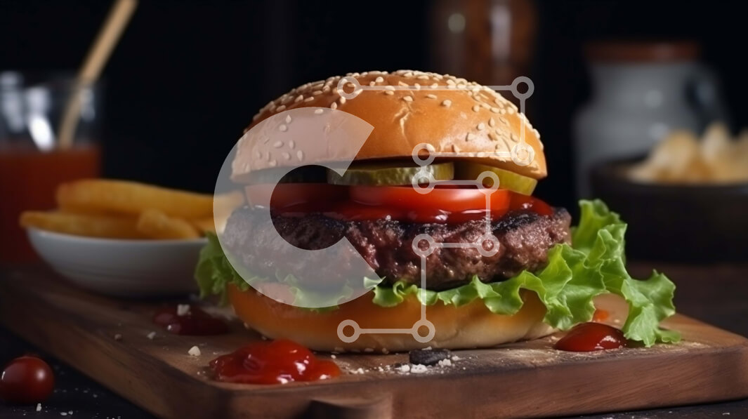 Σετ των 2 Intra Συλλεκτικό Ξύλινο Παζλ Plywood  4mm - Νόστιμη εικόνα ενός χάμπουργκερ και τηγανιτές πατάτες Σε Ξύλινο Κουτί - Διαστάσεις: 10x10 cm – 25 κομμάτια