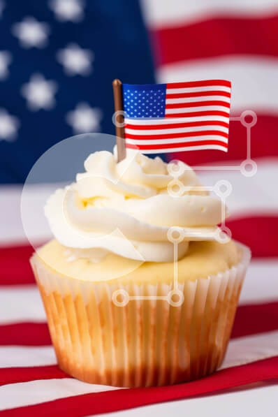 Σετ των 2 Intra Συλλεκτικό Ξύλινο Παζλ Plywood  4mm - Αμερικανική σημαία Cupcake σε πατριωτικό φόντο Σε Ξύλινο Κουτί - Διαστάσεις: 10x10 cm – 25 κομμάτια