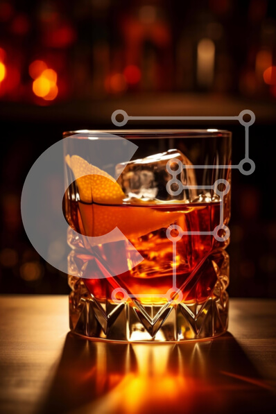 Σετ των 2 Intra Συλλεκτικό Ξύλινο Παζλ Plywood  4mm - Παλιομοδίτικο κοκτέιλ με πάγο και πορτοκαλί σφήνα Σε Ξύλινο Κουτί - Διαστάσεις: 10x10 cm – 25 κομμάτια