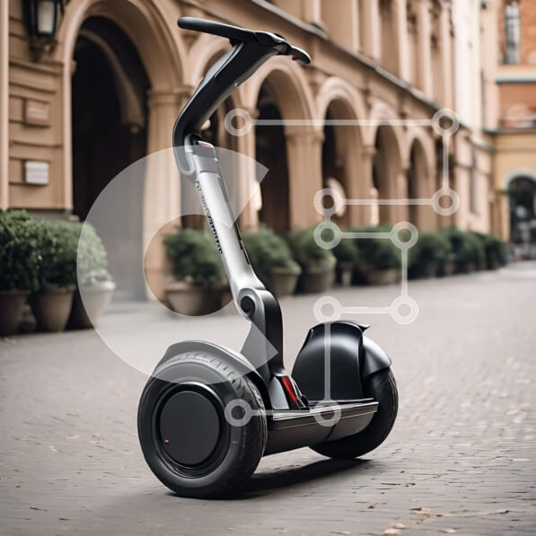 Intra Συλλεκτικό Ξύλινο Παζλ Plywood  4mm - Ηλεκτρικό σκούτερ στην Cobblestone Street με φυτά σε γλάστρες Σε Ξύλινο Κουτί - Διαστάσεις Puzzle: 10x10 cm – 25 κομμάτια