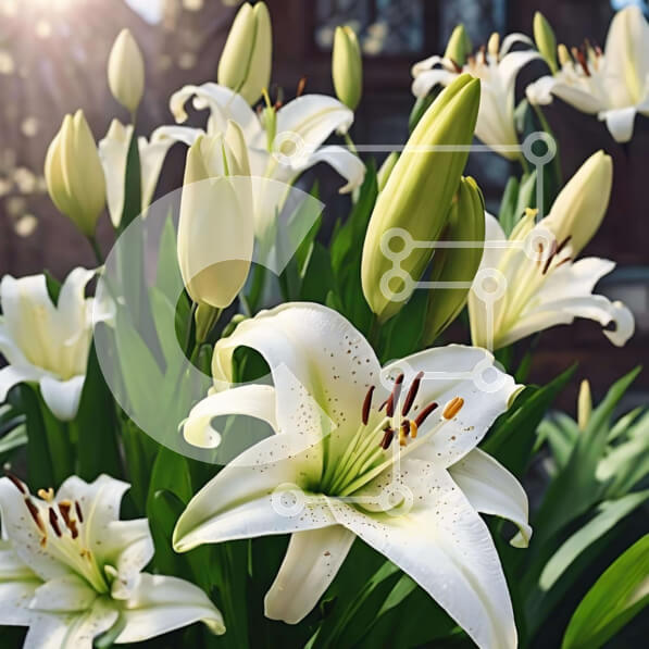 Intra Συλλεκτικό Ξύλινο Παζλ Plywood  4mm - Ανθισμένα λευκά κρίνα στο φως του ήλιου Σε Ξύλινο Κουτί - Διαστάσεις: 10x10 cm – 25 κομμάτια