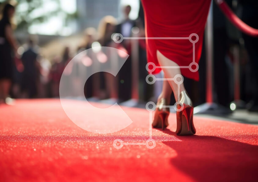 Intra Συλλεκτικό Ξύλινο Παζλ Plywood  4mm - Κομψή γυναίκα που περπατά στο κόκκινο χαλί με ψηλά τακούνια Σε Ξύλινο Κουτί - Διαστάσεις Puzzle: 10x10 cm – 25 κομμάτια