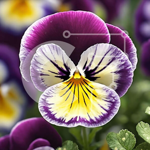 Intra Συλλεκτικό Ξύλινο Παζλ Plywood  4mm - Ανθισμένοι μοβ και κίτρινοι πανσέδες με πράσινα φύλλα Σε Ξύλινο Κουτί - Διαστάσεις: 10x10 cm – 25 κομμάτια