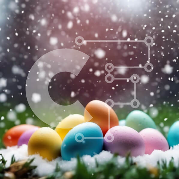 Intra Συλλεκτικό Ξύλινο Παζλ Plywood  4mm - Πολύχρωμα Πασχαλινά αυγά στη χιονισμένη σκηνή Σε Ξύλινο Κουτί - Διαστάσεις Puzzle: 10x10 cm – 25 κομμάτια