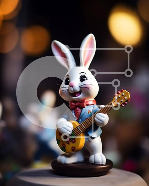 Intra Συλλεκτικό Ξύλινο Παζλ Plywood  4mm - Λευκό ειδώλιο λαγουδάκι που παίζει κιθάρα με θέμα το Πάσχα Σε Ξύλινο Κουτί - Διαστάσεις Puzzle: 10x10 cm – 25 κομμάτια