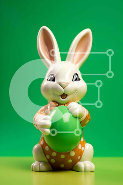 Intra Συλλεκτικό Ξύλινο Παζλ Plywood  4mm - Ειδώλιο λαγουδάκι του Πάσχα που κρατά πράσινη μπάλα σε σχήμα αυγού Σε Ξύλινο Κουτί - Διαστάσεις: 10x10 cm – 25 κομμάτια