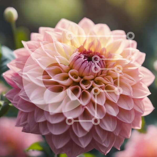 Intra Συλλεκτικό Ξύλινο Παζλ Plywood  4mm - Ροζ λουλούδι Ντάλια που ανθίζει στον κήπο με πράσινα φύλλα Σε Ξύλινο Κουτί - Διαστάσεις: 10x10 cm – 25 κομμάτια