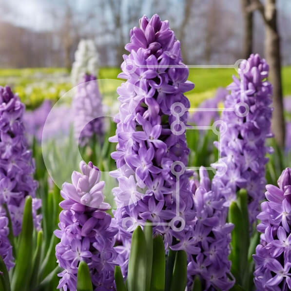 Intra Συλλεκτικό Ξύλινο Παζλ Plywood  4mm - Πεδίο με μωβ λουλούδια υάκινθου σε πλήρη άνθιση Σε Ξύλινο Κουτί - Διαστάσεις: 10x10 cm – 25 κομμάτια