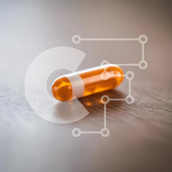 Intra Συλλεκτικό Ξύλινο Παζλ Plywood  4mm - Πορτοκαλί και λευκό χάπι κάψουλα σε ξύλινο τραπέζι Σε Ξύλινο Κουτί - Διαστάσεις Puzzle: 10x10 cm – 25 κομμάτια