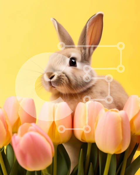 Intra Συλλεκτικό Ξύλινο Παζλ Plywood  4mm - Καφέ λαγουδάκι στον κήπο με ροζ τουλίπες Σε Ξύλινο Κουτί - Διαστάσεις: 10x10 cm – 25 κομμάτια