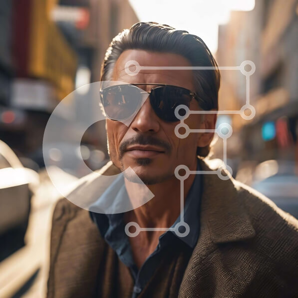 Intra Συλλεκτικό Ξύλινο Παζλ Plywood  4mm - Κομψός άνδρας στην Urban Street με γυαλιά ηλίου Σε Ξύλινο Κουτί - Διαστάσεις Puzzle: 10x10 cm – 25 κομμάτια