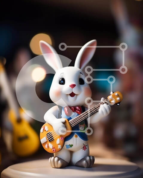 Intra Συλλεκτικό Ξύλινο Παζλ Plywood  4mm - Ειδώλιο λαγουδάκι του Πάσχα που παίζει ηλεκτρική κιθάρα Σε Ξύλινο Κουτί - Διαστάσεις Puzzle: 10x10 cm – 25 κομμάτια