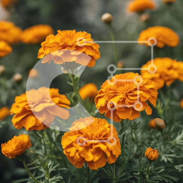 Intra Συλλεκτικό Ξύλινο Παζλ Plywood  4mm - Ανθισμένα πορτοκαλί λουλούδια σε έναν κήπο Σε Ξύλινο Κουτί - Διαστάσεις: 10x10 cm – 25 κομμάτια