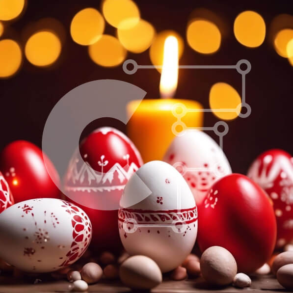 Intra Συλλεκτικό Ξύλινο Παζλ Plywood  4mm - Στολισμένα πασχαλινά αυγά και λαμπάδες Σε Ξύλινο Κουτί - Διαστάσεις: 10x10 cm – 25 κομμάτια