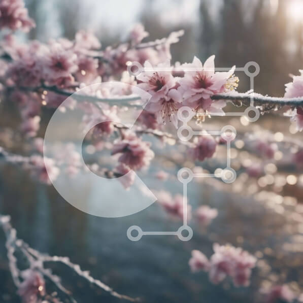 Intra Συλλεκτικό Ξύλινο Παζλ Plywood  4mm - Ροζ ανθισμένο κλαδί δέντρου με χιονισμένα άνθη Σε Ξύλινο Κουτί - Διαστάσεις: 10x10 cm – 25 κομμάτια