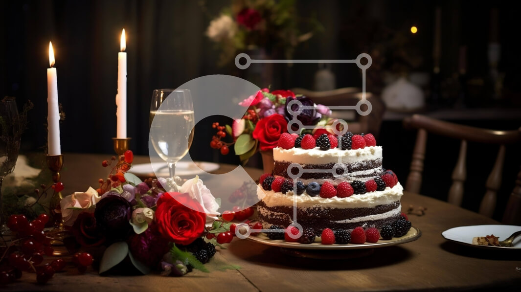 Σετ των 2 Intra Συλλεκτικό Ξύλινο Παζλ Plywood  4mm - Εορταστικό κέικ με φράουλες, σμέουρα και κρασί Σε Ξύλινο Κουτί - Διαστάσεις: 10x10 cm – 25 κομμάτια