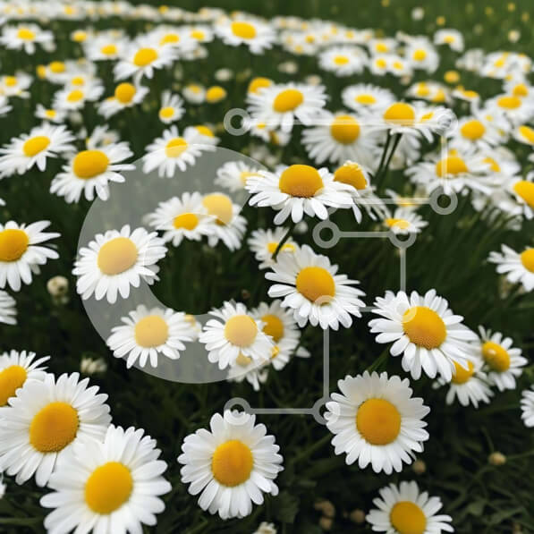 Intra Συλλεκτικό Ξύλινο Παζλ Plywood  4mm - Πεδίο με λευκές και κίτρινες μαργαρίτες με άλλα λουλούδια Σε Ξύλινο Κουτί - Διαστάσεις: 10x10 cm – 25 κομμάτια