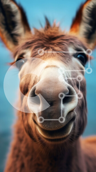 Σετ των 2 Intra Συλλεκτικό Ξύλινο Παζλ Plywood  4mm - Κοντινό πλάνο του προσώπου του γαϊδάρου με καφέ παλτό και όρθια αυτιά Σε Ξύλινο Κουτί - Διαστάσεις: 10x10 cm – 25 κομμάτια