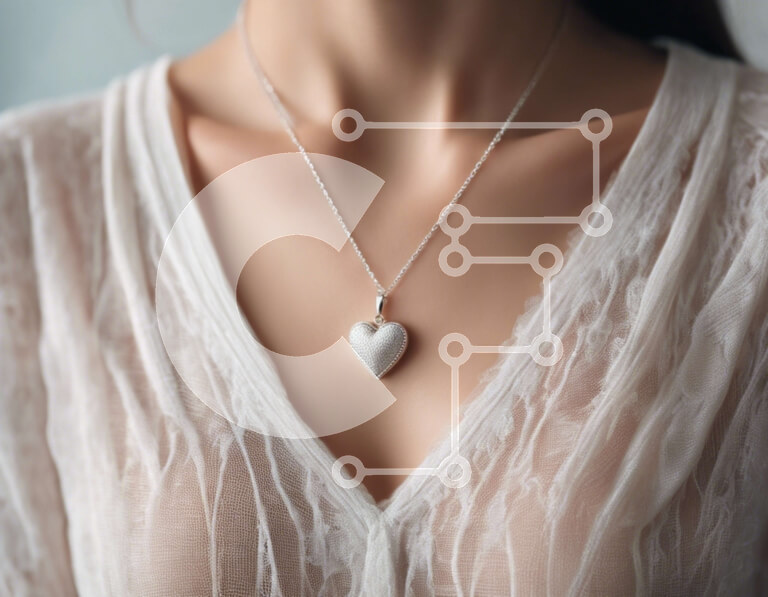 Intra Συλλεκτικό Ξύλινο Παζλ Plywood  4mm - Κομψή γυναίκα με κολιέ ανοιχτή καρδιά Σε Ξύλινο Κουτί - Διαστάσεις Puzzle: 10x10 cm – 25 κομμάτια