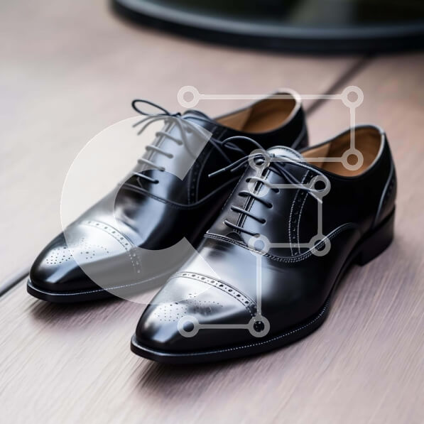 Σετ των 2 Intra Συλλεκτικό Ξύλινο Παζλ Plywood  4mm - Ζευγάρι μαύρα παπούτσια φόρεμα σε δρύινο ξύλινο τραπέζι Σε Ξύλινο Κουτί - Διαστάσεις: 10x10 cm – 25 κομμάτια