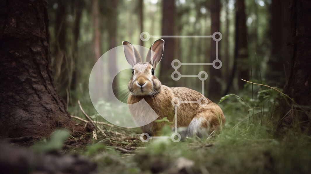 Intra Συλλεκτικό Ξύλινο Παζλ Plywood  4mm - Περίεργος καφέ λαγός σε ένα ξέφωτο δάσους Σε Ξύλινο Κουτί - Διαστάσεις: 10x10 cm – 25 κομμάτια