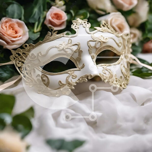 Σετ των 2 Intra Συλλεκτικό Ξύλινο Παζλ Plywood  4mm - Λευκή και χρυσή μάσκα βενετσιάνικης μεταμφίεσης με λουλούδια Σε Ξύλινο Κουτί - Διαστάσεις: 10x10 cm – 25 κομμάτια