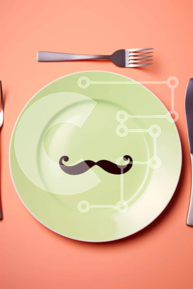 Σετ των 2 Intra Συλλεκτικό Ξύλινο Παζλ Plywood  4mm - Πράσινο πιάτο, πιρούνι, μαχαίρι και μαχαιροπίρουνα σε σχήμα μουστάκι σε πορτοκαλί φόντο Σε Ξύλινο Κουτί - Διαστάσεις: 10x10 cm – 25 κομμάτια