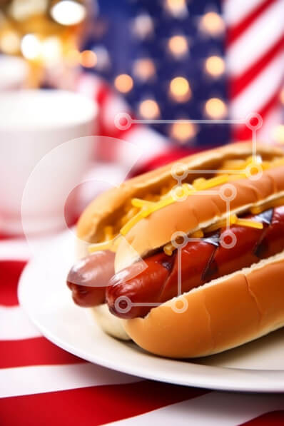 Σετ των 2 Intra Συλλεκτικό Ξύλινο Παζλ Plywood  4mm - Γιορτή 4ης Ιουλίου με χοτ ντογκ και αμερικανική σημαία Σε Ξύλινο Κουτί - Διαστάσεις: 10x10 cm – 25 κομμάτια