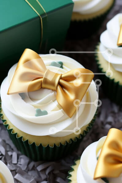 Σετ των 2 Intra Συλλεκτικό Ξύλινο Παζλ Plywood  4mm - Cupcakes με χρυσούς φιόγκους και πράσινο κουτί δώρου Σε Ξύλινο Κουτί - Διαστάσεις: 10x10 cm – 25 κομμάτια