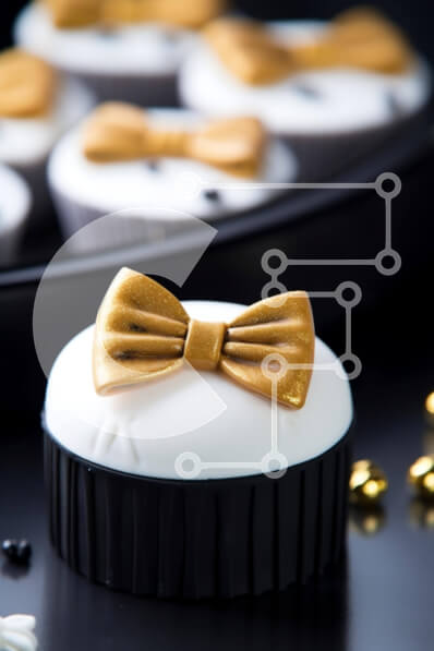 Σετ των 2 Intra Συλλεκτικό Ξύλινο Παζλ Plywood  4mm - Δίσκος Cupcakes με Λευκό και Χρυσό παπιγιόν Σε Ξύλινο Κουτί - Διαστάσεις: 10x10 cm – 25 κομμάτια