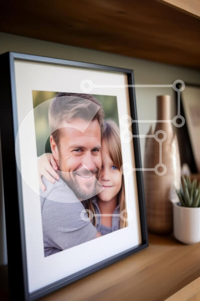 Intra Συλλεκτικό Ξύλινο Παζλ Plywood  4mm - Πατέρας που αγκαλιάζει την κόρη με φυτά και κορνίζα Σε Ξύλινο Κουτί - Διαστάσεις Puzzle: 10x10 cm – 25 κομμάτια