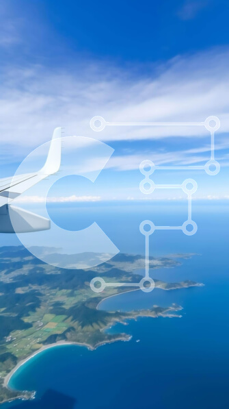 Intra Συλλεκτικό Ξύλινο Παζλ Plywood  4mm - Θέα στον ωκεανό από το παράθυρο αεροπλάνου με το φτερό σε πρώτο πλάνο Σε Ξύλινο Κουτί - Διαστάσεις Puzzle: 10x10 cm – 25 κομμάτια