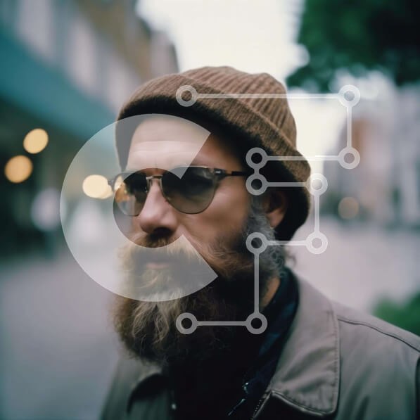 Intra Συλλεκτικό Ξύλινο Παζλ Plywood  4mm - Αστικός γενειοφόρος άνδρας με γυαλιά ηλίου και Beanie Σε Ξύλινο Κουτί - Διαστάσεις Puzzle: 10x10 cm – 25 κομμάτια