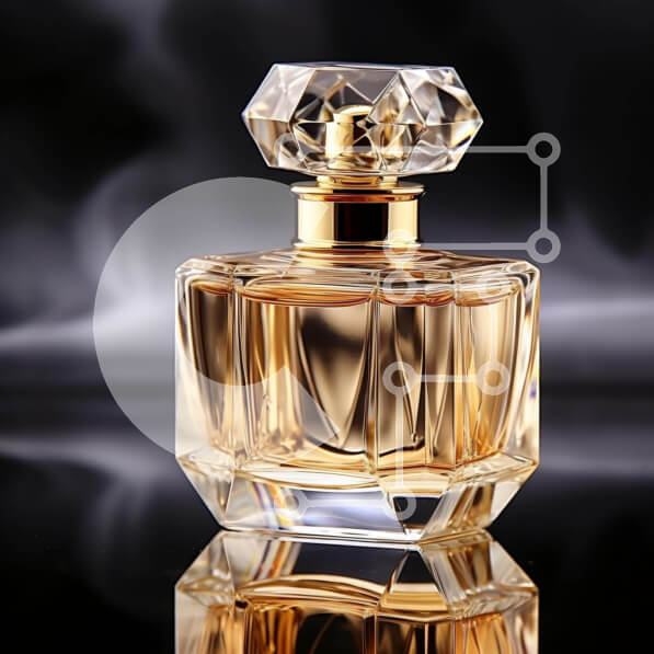 Σετ των 2 Intra Συλλεκτικό Ξύλινο Παζλ Plywood  4mm - Χρυσό μπουκάλι αρώματος σε κομψό μαύρο φόντο με καπνό και αντανακλάσεις Σε Ξύλινο Κουτί - Διαστάσεις: 10x10 cm – 25 κομμάτια