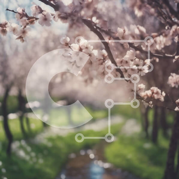 Intra Συλλεκτικό Ξύλινο Παζλ Plywood  4mm - Ανοιξιάτικα δέντρα με ανθισμένες κερασιές σε άνθιση με ρεύμα Σε Ξύλινο Κουτί - Διαστάσεις: 10x10 cm – 25 κομμάτια