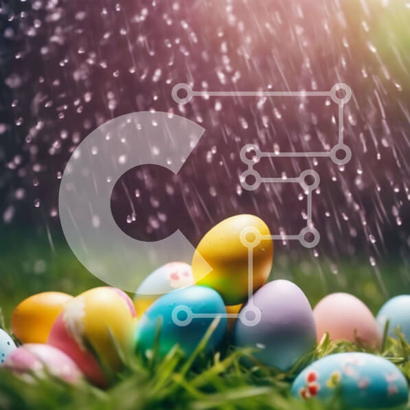 Intra Συλλεκτικό Ξύλινο Παζλ Plywood  4mm - Πολύχρωμα Πασχαλινά αυγά στη βροχή Σε Ξύλινο Κουτί - Διαστάσεις: 10x10 cm – 25 κομμάτια