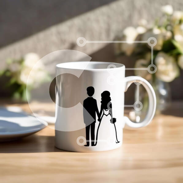 Intra Συλλεκτικό Ξύλινο Παζλ Plywood  4mm - Κούπα καφέ αρραβώνων με σιλουέτα ζευγαριού και λουλούδια Σε Ξύλινο Κουτί - Διαστάσεις: 10x10 cm – 25 κομμάτια