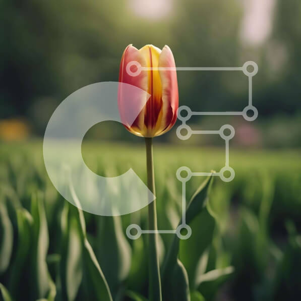 Intra Συλλεκτικό Ξύλινο Παζλ Plywood  4mm - Ζωντανή κόκκινη και κίτρινη τουλίπα σε ένα εκτεταμένο πράσινο πεδίο Σε Ξύλινο Κουτί - Διαστάσεις: 10x10 cm – 25 κομμάτια